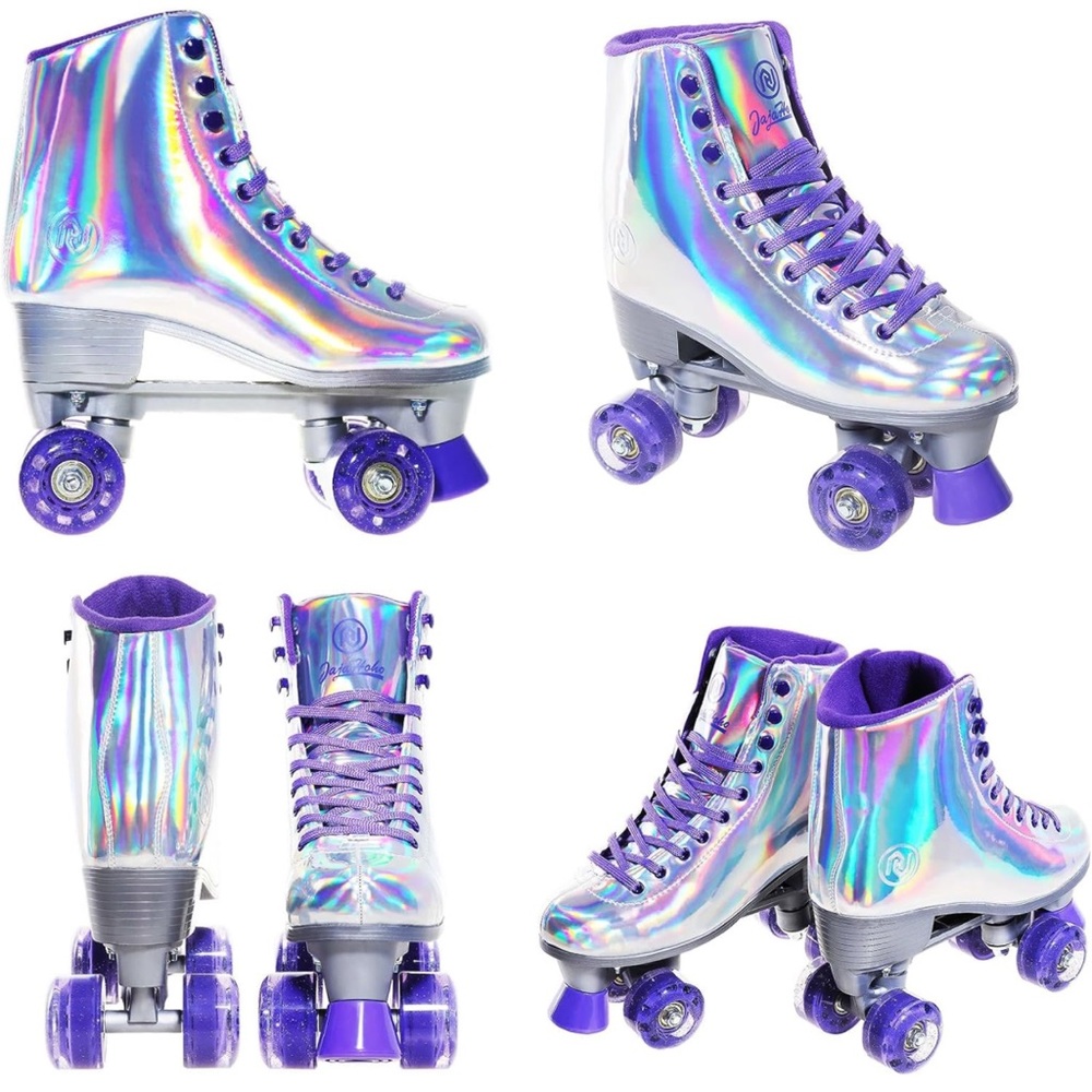 JajaHoho Roller Skates for Women, Holographic High Top PU Leather Rollerskates